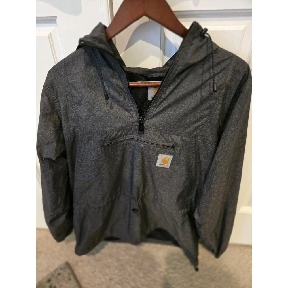 Carhartt Anorak Slicker Hooded Pullover 1/4 Zip & Pockets Lightweight Sz Med - Picture 1 of 16
